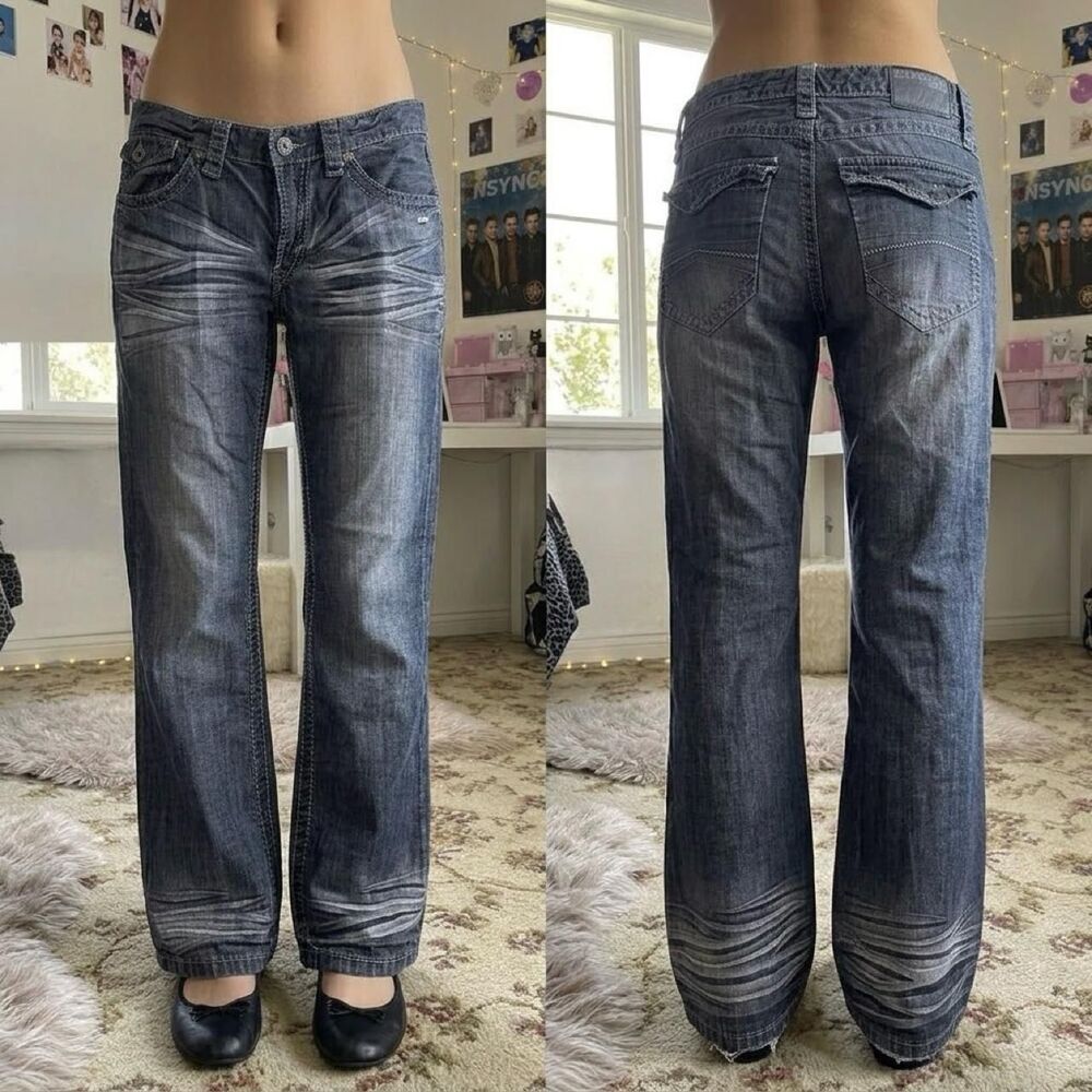 Y2K Express Jeans Rocco Slim Fit Low Rise Straight Leg W34 Grunge Baggy Distress